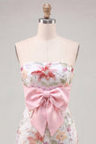 Floral Mint Green Sequin Tight Short Homecoming Dress with Bow
