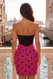 Black Polka Dots Corset Tight Sweetheart Short Homecoming Dress with Bow
