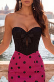 Black Polka Dots Corset Tight Sweetheart Short Homecoming Dress with Bow