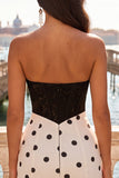 Black Polka Dots Corset Tight Sweetheart Short Homecoming Dress with Bow