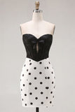 Black Polka Dots Corset Tight Sweetheart Short Homecoming Dress with Bow