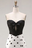 Black Polka Dots Corset Tight Sweetheart Short Homecoming Dress with Bow