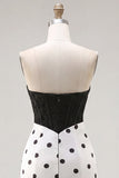 Black Polka Dots Corset Tight Sweetheart Short Homecoming Dress with Bow