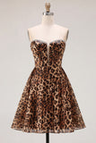 Brown Leopard Corset Sweetheart A-Line Short Homecoming Dress