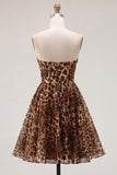Brown Leopard Corset Sweetheart A-Line Short Homecoming Dress