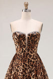 Brown Leopard Corset Sweetheart A-Line Short Homecoming Dress