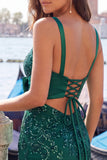 Sparkly Dark Green Sequin Tight Short Homecoming Dress with Bow