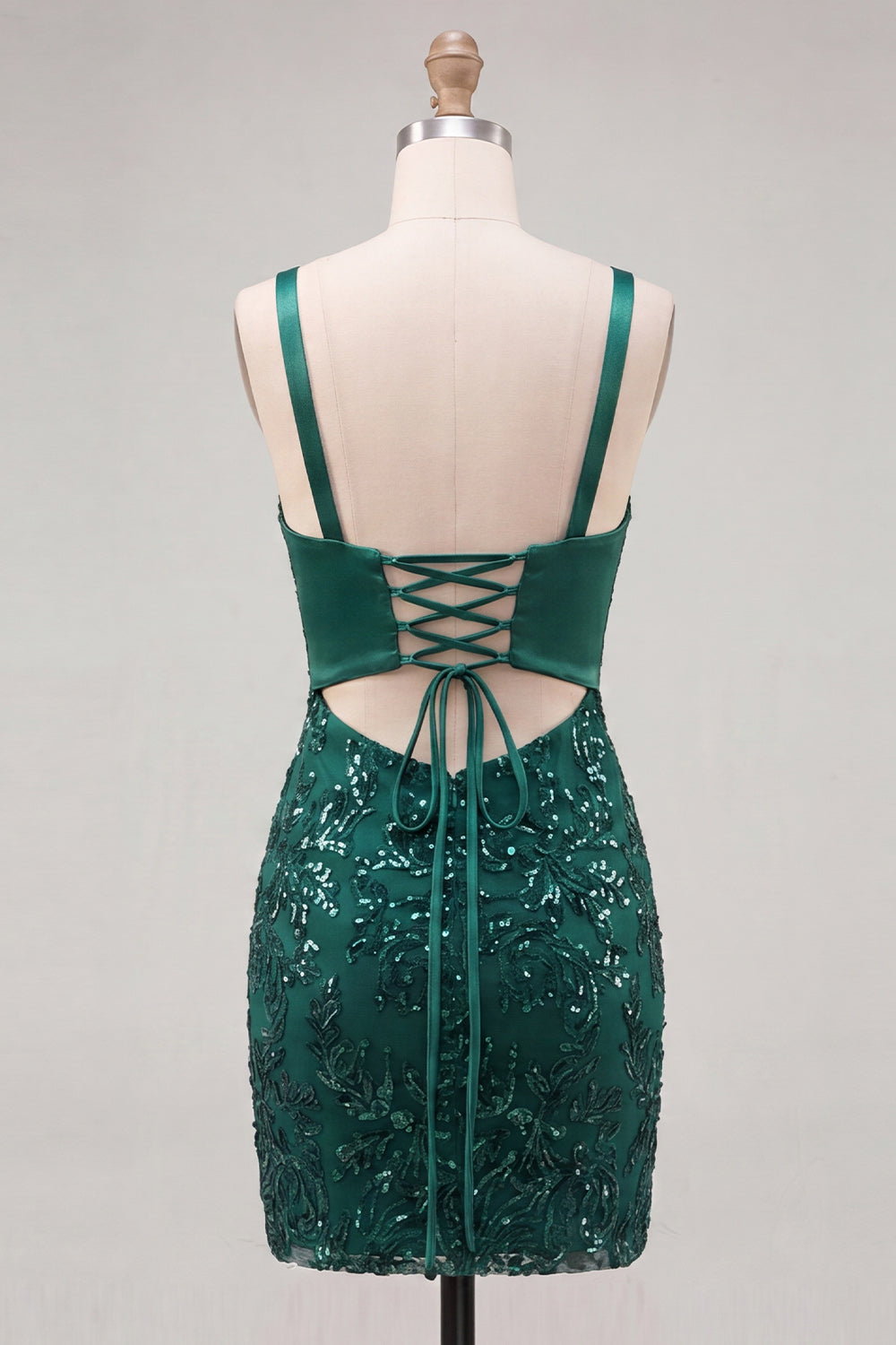 Sparkly Dark Green Sequin Tight Short Homecoming Dress with Bow