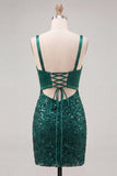 Sparkly Dark Green Sequin Tight Short Homecoming Dress with Bow