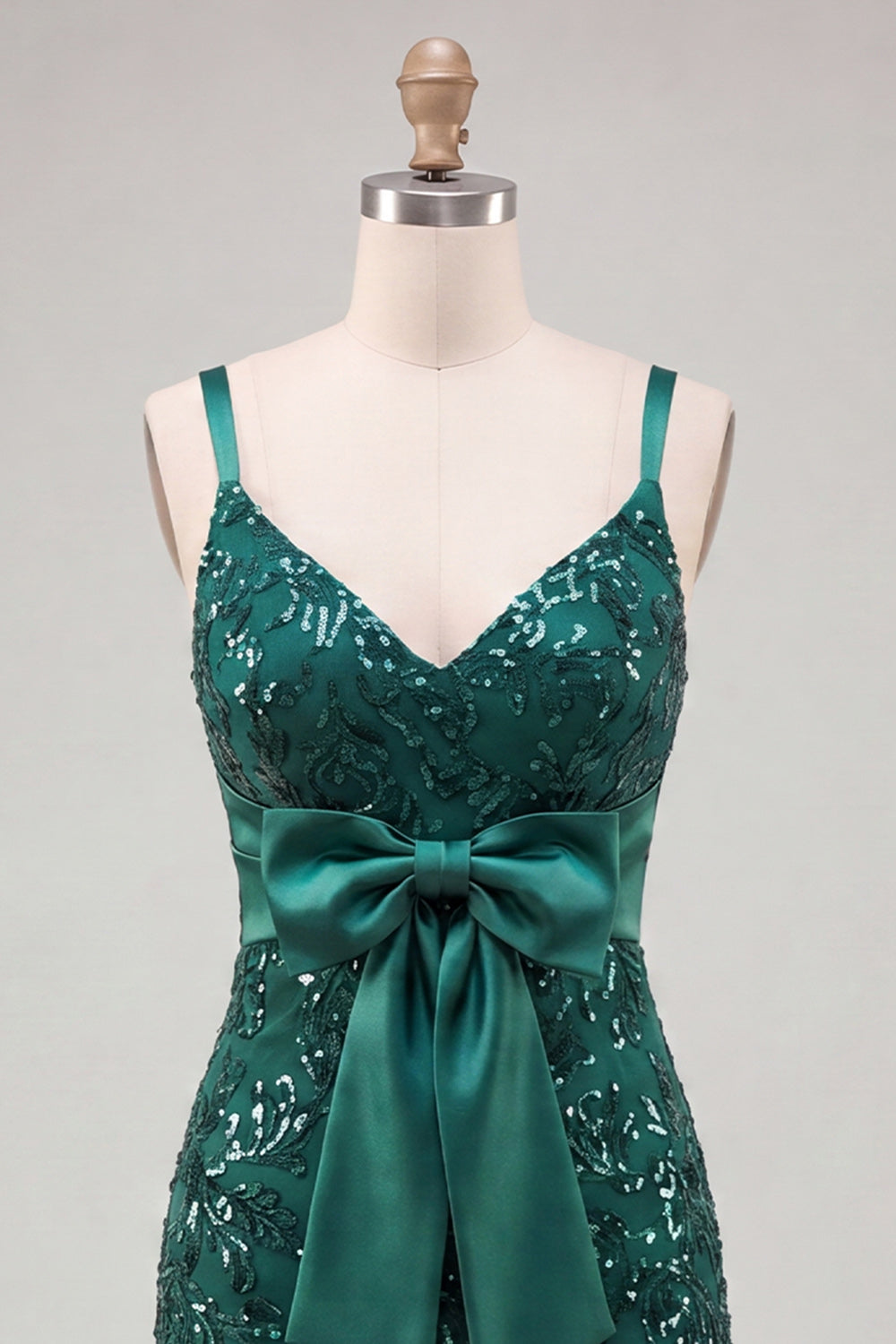 Sparkly Dark Green Sequin Tight Short Homecoming Dress with Bow