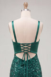 Sparkly Dark Green Sequin Tight Short Homecoming Dress with Bow
