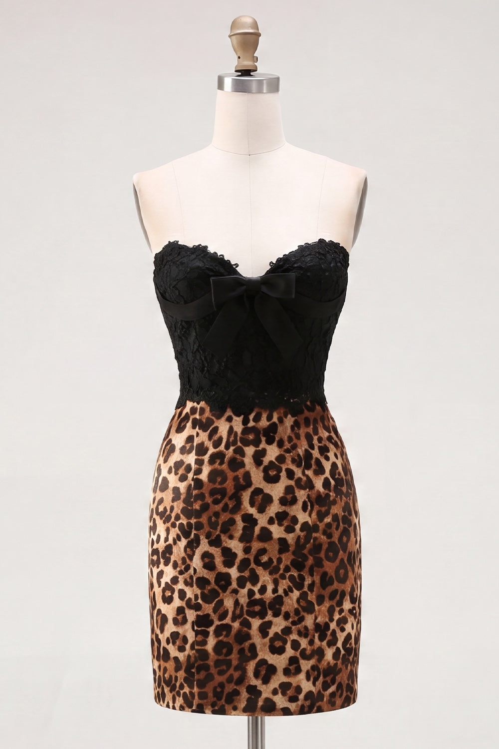 Black and Leopard Corset Tight Short Homecoming Dress with Bow