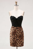 Black and Leopard Corset Tight Short Homecoming Dress with Bow