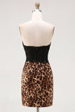 Black and Leopard Corset Tight Short Homecoming Dress with Bow