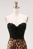 Black and Leopard Corset Tight Short Homecoming Dress with Bow