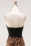 Black and Leopard Corset Tight Short Homecoming Dress with Bow