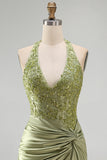 Army Green Appliqued Ruched Halter Tight Short Corset Homecoming Dress