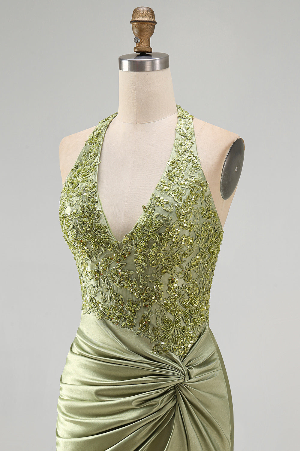 Army Green Appliqued Ruched Halter Tight Short Corset Homecoming Dress