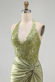 Army Green Appliqued Ruched Halter Tight Short Corset Homecoming Dress