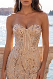 Champagne Sparkly Corset Sequin Tight Short Homecoming Dress
