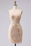 Champagne Sparkly Corset Sequin Tight Short Homecoming Dress