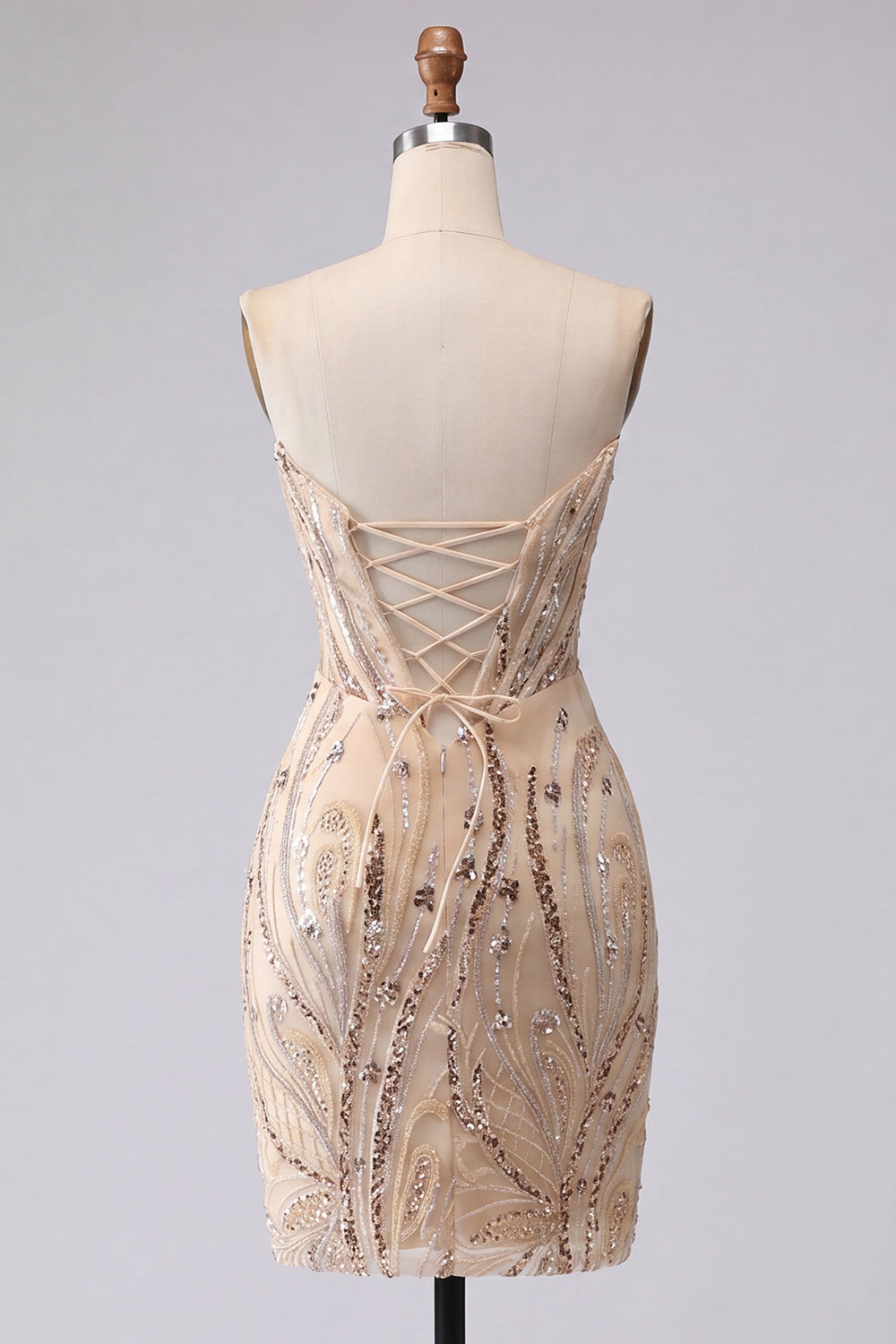 Champagne Sparkly Corset Sequin Tight Short Homecoming Dress