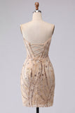 Champagne Sparkly Corset Sequin Tight Short Homecoming Dress