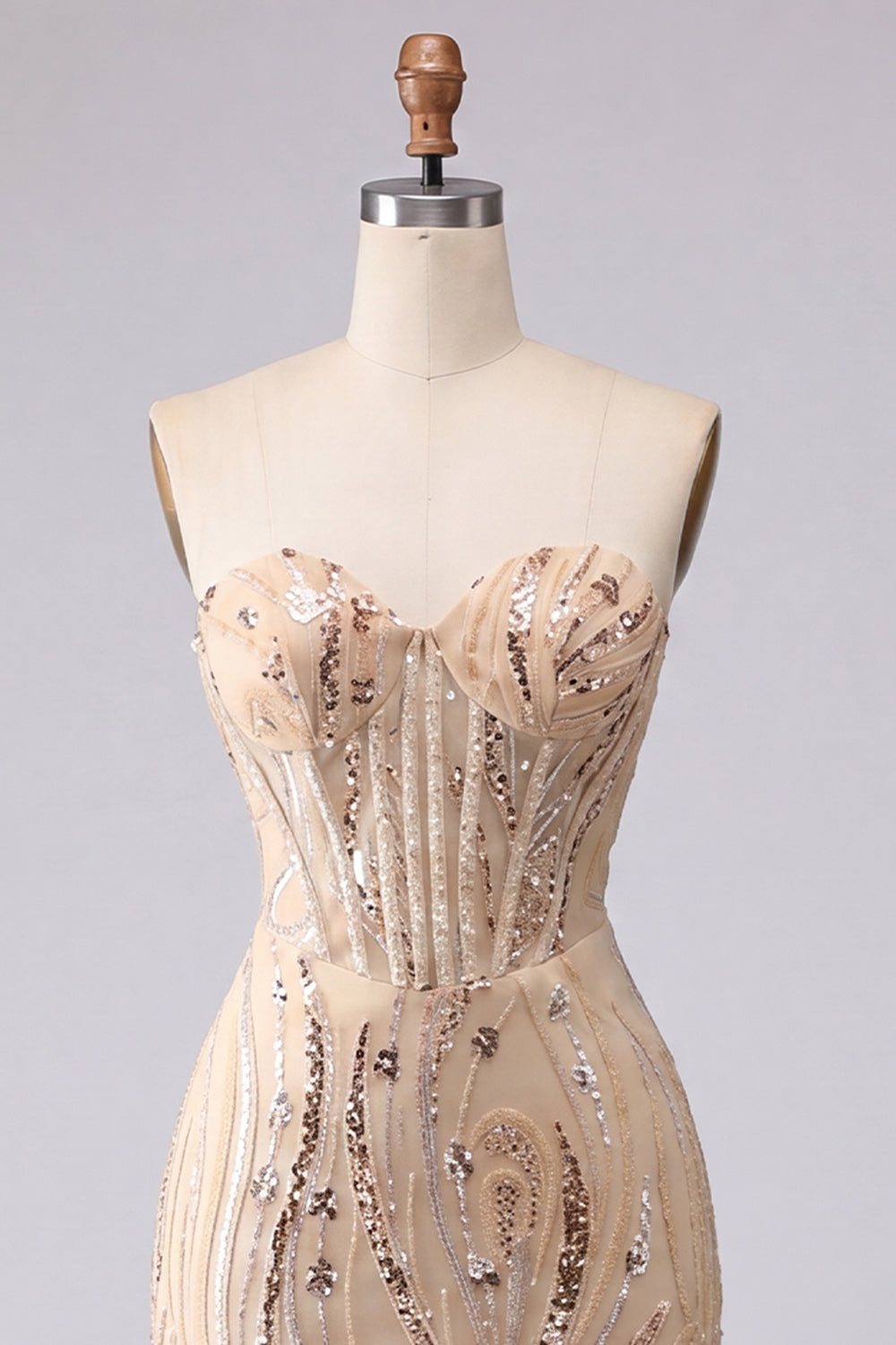 Champagne Sparkly Corset Sequin Tight Short Homecoming Dress