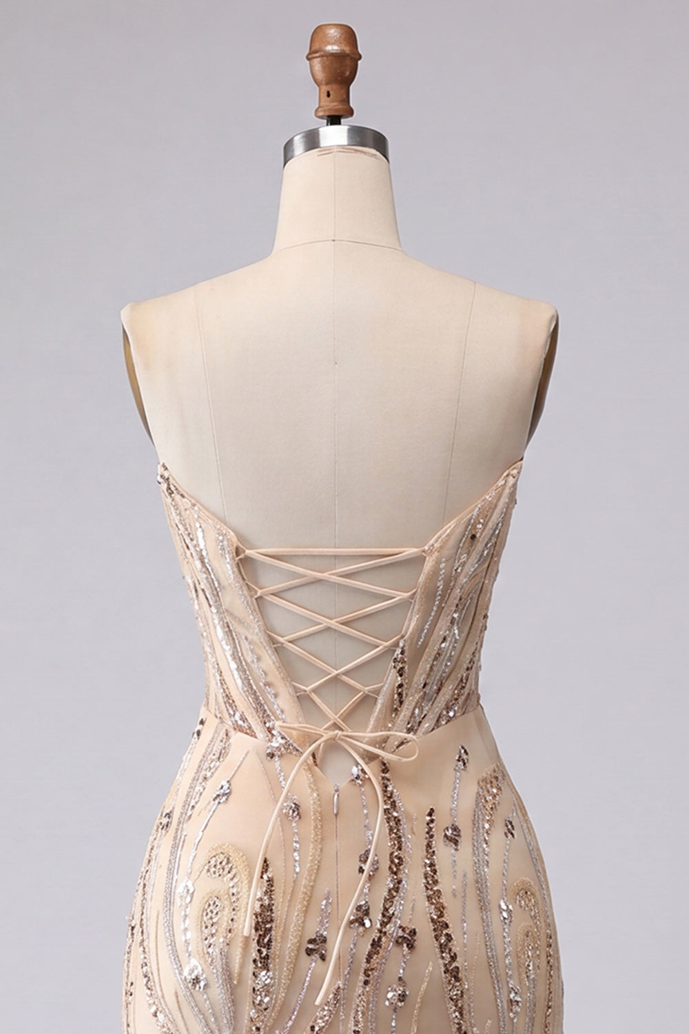 Champagne Sparkly Corset Sequin Tight Short Homecoming Dress