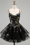Floral Black Corset Ruffled A-Line Short Homecoming Dress