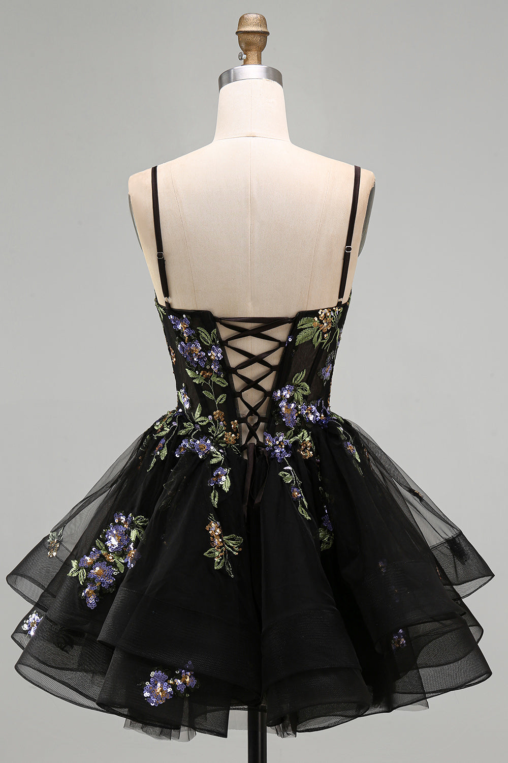 Floral Black Corset Ruffled A-Line Short Homecoming Dress