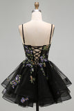 Floral Black Corset Ruffled A-Line Short Homecoming Dress