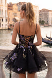 Floral Black Corset Ruffled A-Line Short Homecoming Dress
