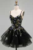 Floral Black Corset Ruffled A-Line Short Homecoming Dress