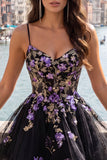 Floral Black Corset Ruffled A-Line Short Homecoming Dress