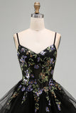 Floral Black Corset Ruffled A-Line Short Homecoming Dress