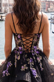 Floral Black Corset Ruffled A-Line Short Homecoming Dress