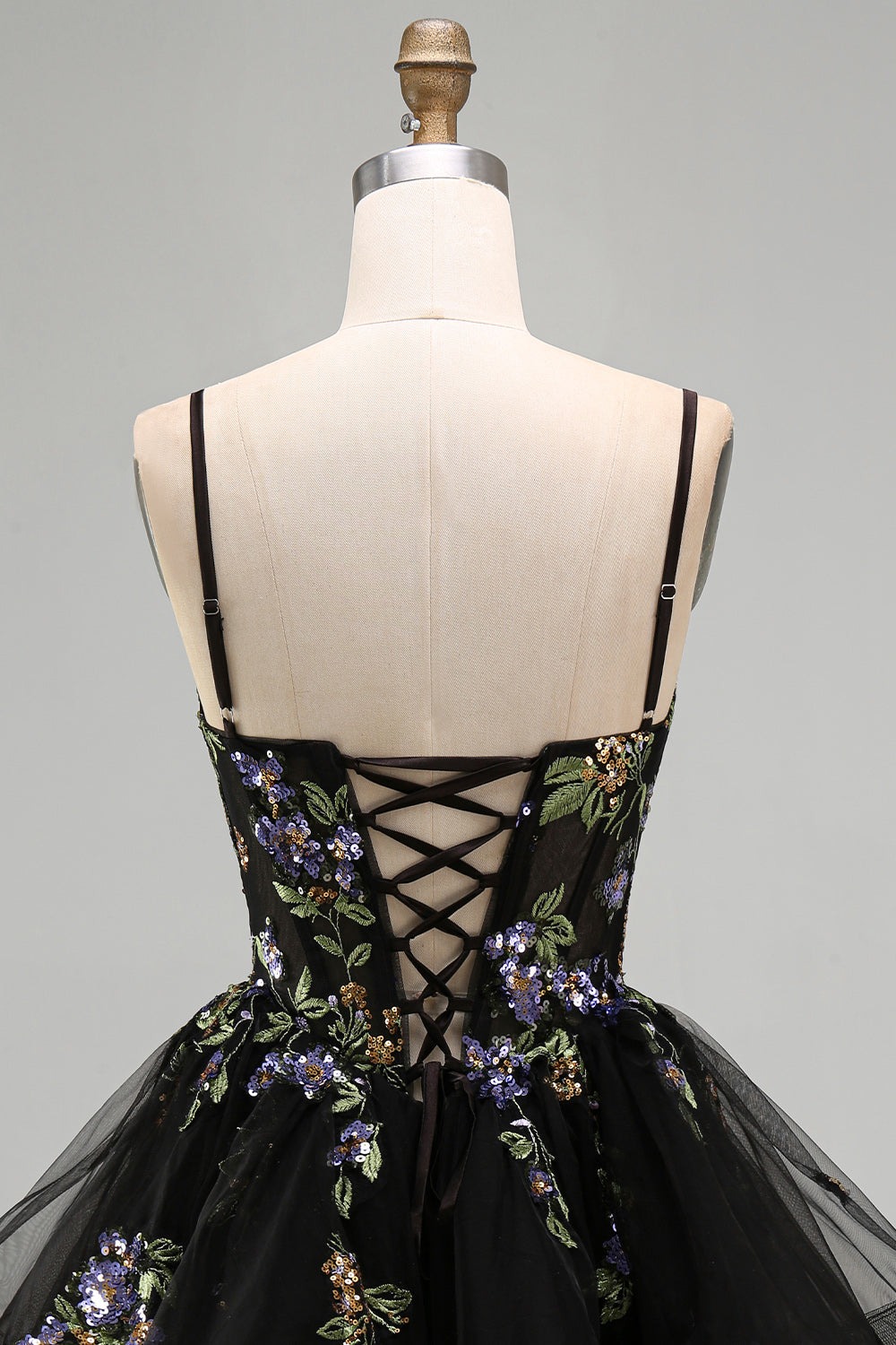 Floral Black Corset Ruffled A-Line Short Homecoming Dress