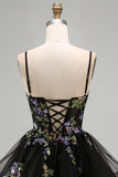 Floral Black Corset Ruffled A-Line Short Homecoming Dress