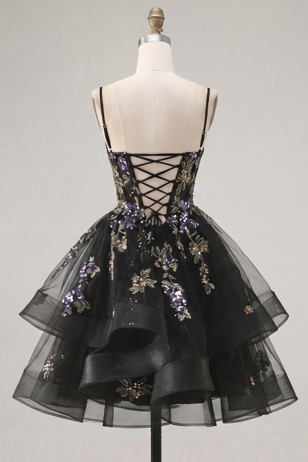 Floral Black Corset Ruffled A-Line Short Homecoming Dress