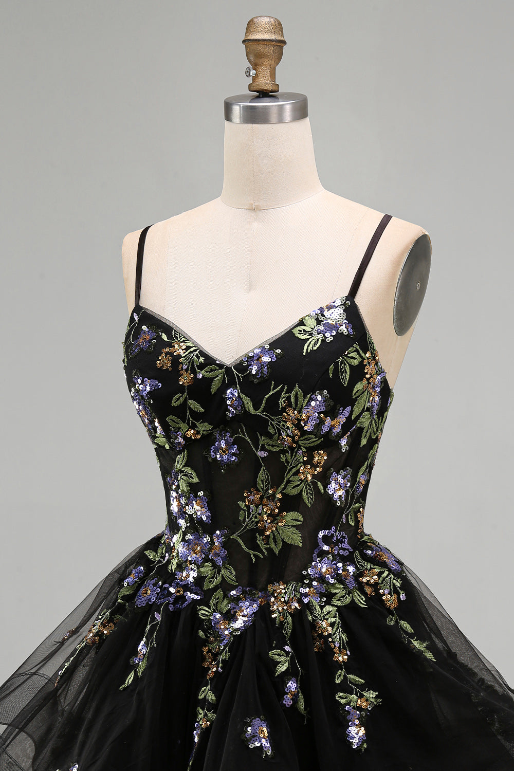 Floral Black Corset Ruffled A-Line Short Homecoming Dress
