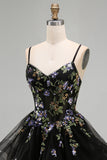 Floral Black Corset Ruffled A-Line Short Homecoming Dress