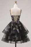 Floral Black Corset Ruffled A-Line Short Homecoming Dress