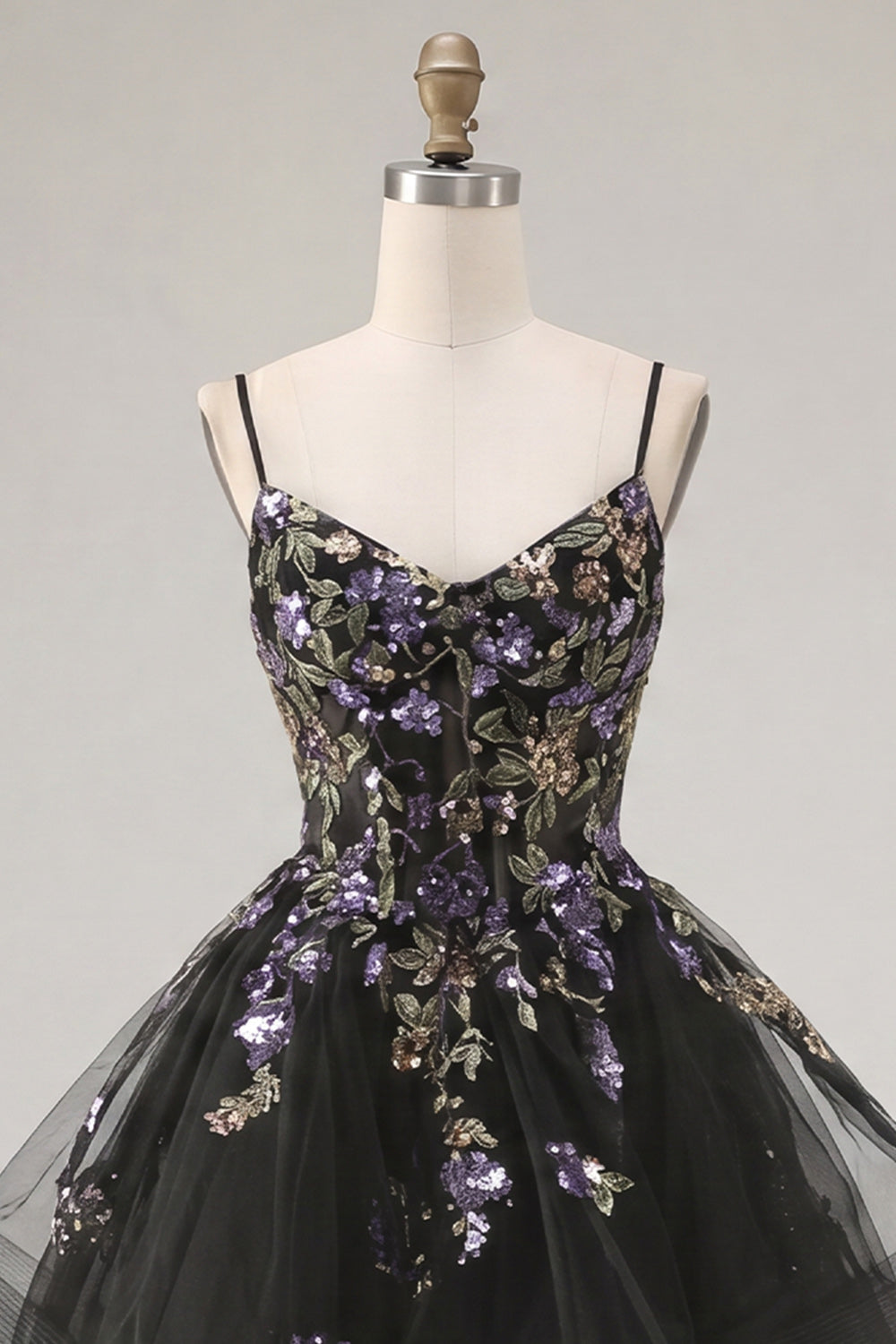 Floral Black Corset Ruffled A-Line Short Homecoming Dress