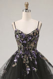 Floral Black Corset Ruffled A-Line Short Homecoming Dress