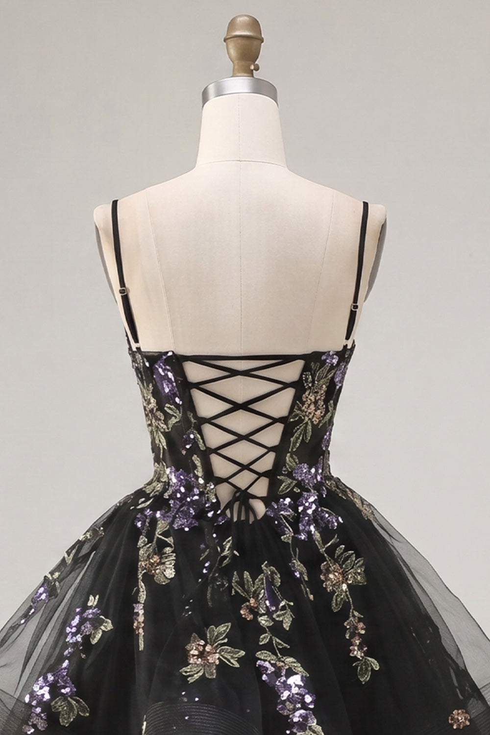 Floral Black Corset Ruffled A-Line Short Homecoming Dress