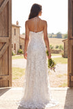 Floral Ivory Halter Neck Sweep Train Sheath Wedding Dress