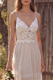 Floral Ivory Tulle Sweep Train A-Line Wedding Dress