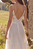 Floral Ivory Tulle Sweep Train A-Line Wedding Dress