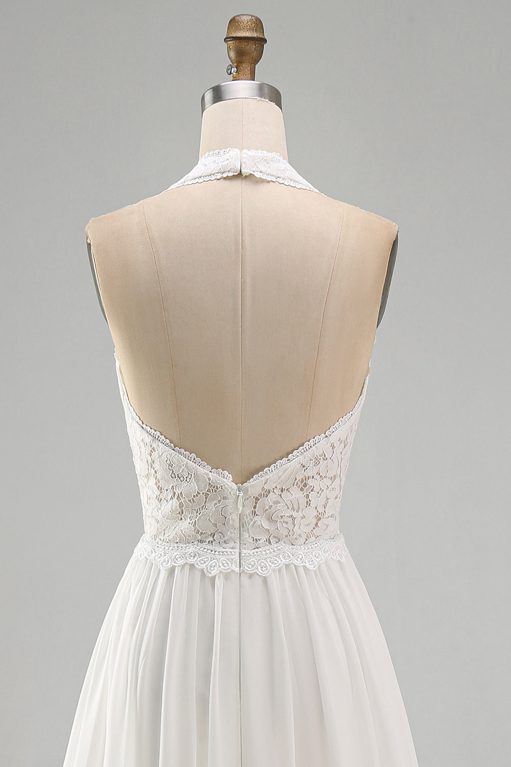 Ivory Chiffon Ruffled A-Line Sweep Train Beach Wedding Dress with Lace